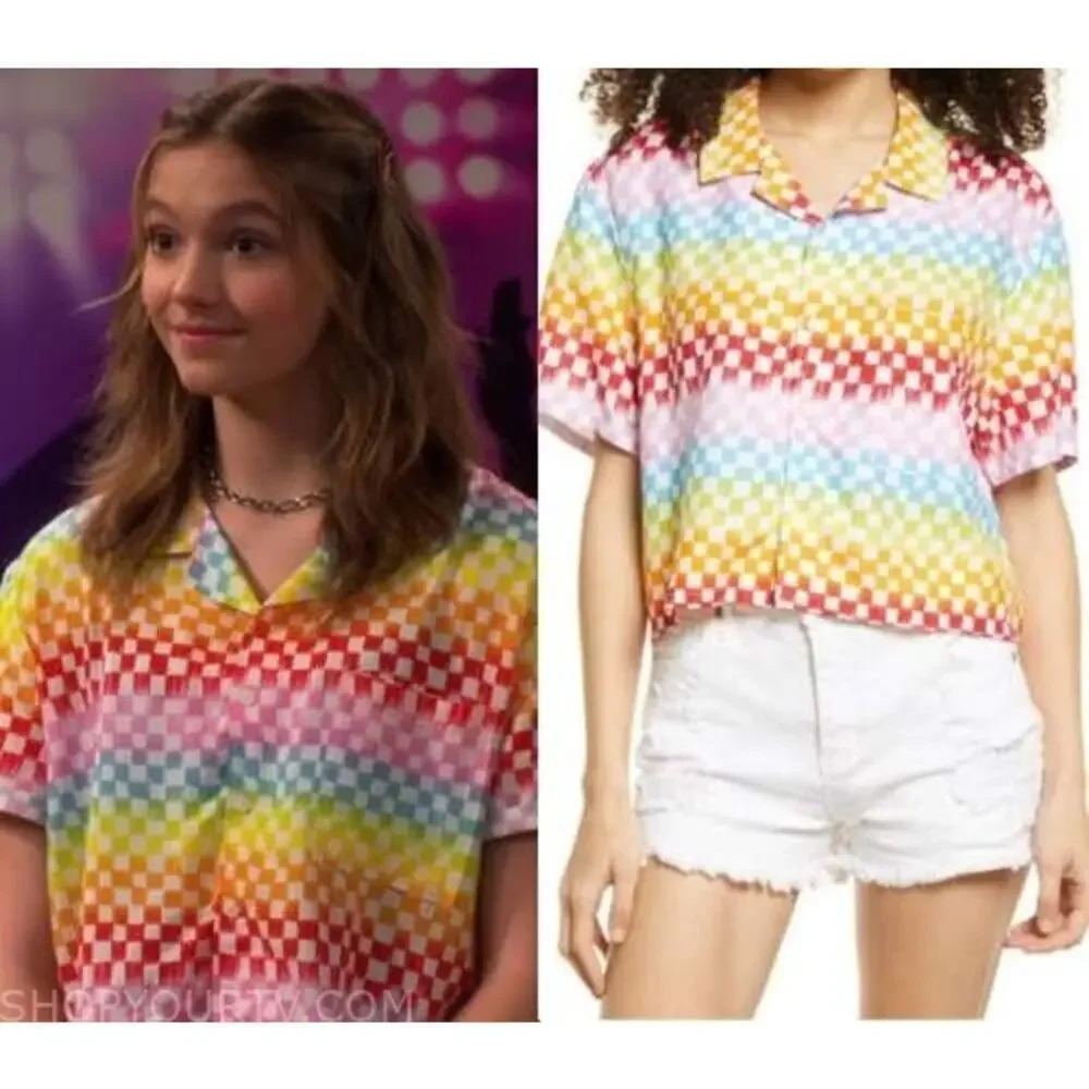 NWT BP Nordstrom Women XXS Rainbow Arcade Check Cropped Boyfriend Shirt